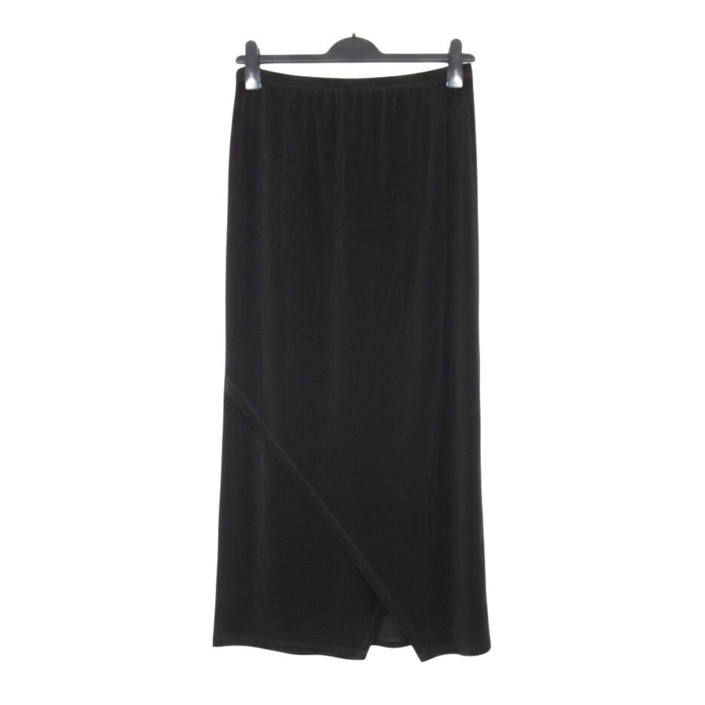 CHICO'S TRAVELERS Black SLINKY KNIT Faux Wrap SLIT Straight Pencil Skirt 2/US-L